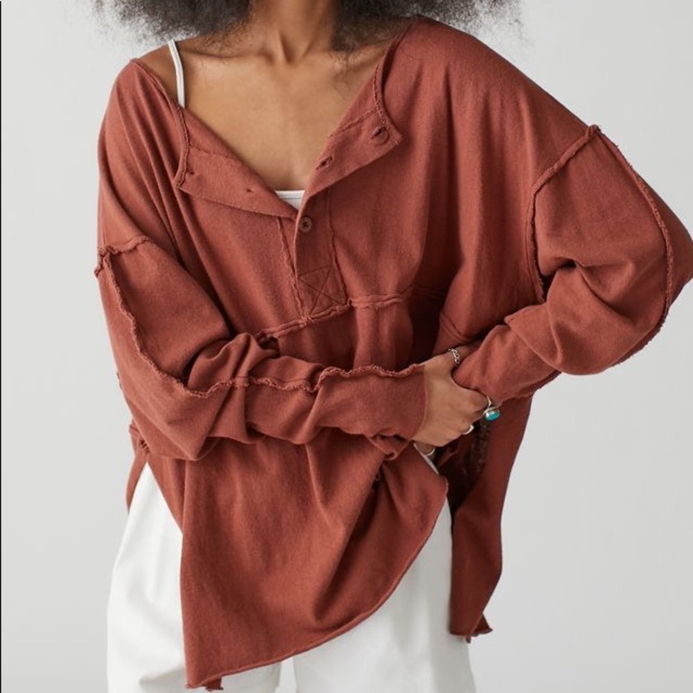 URBAN OUTFITTERS freddie henley tunic top in brown